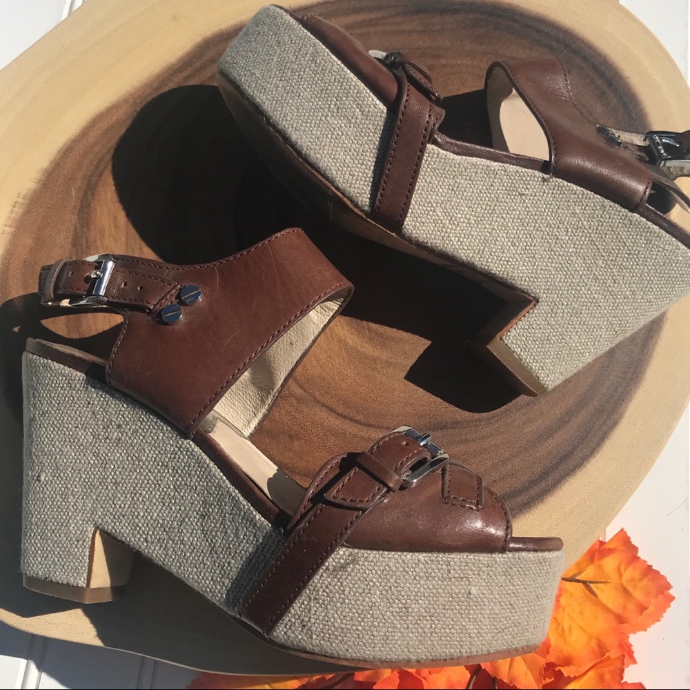 Michael Kors Canvas & Leather Stacked Sandals